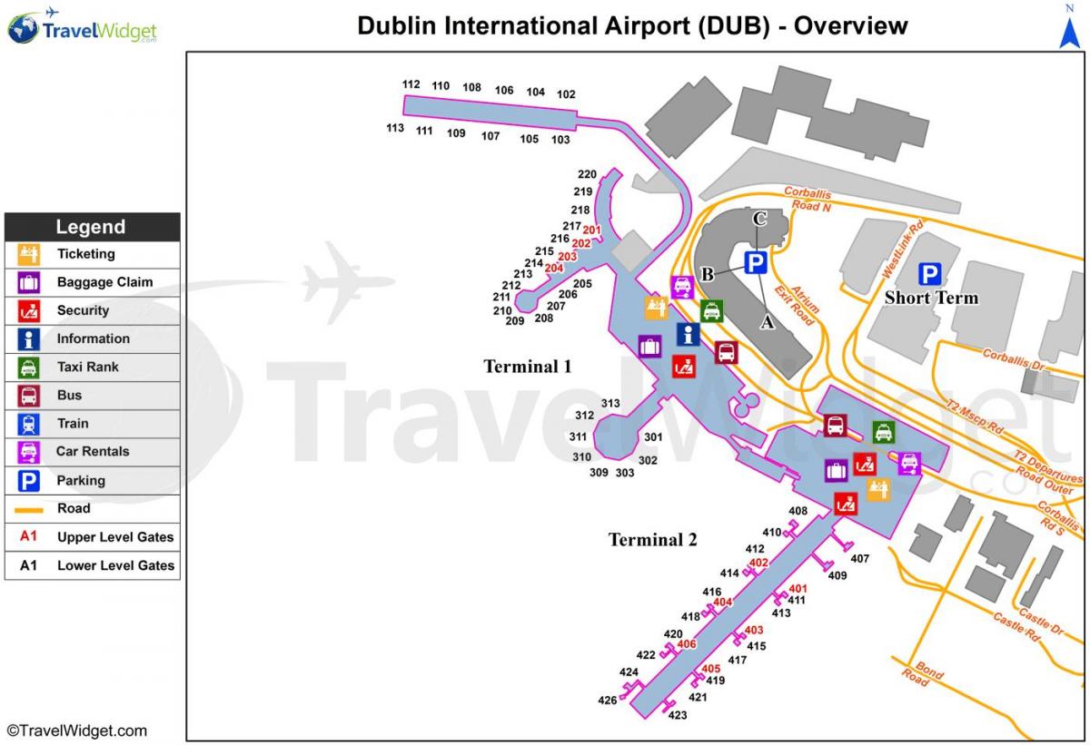 mapa na aerodromu Dablinu
