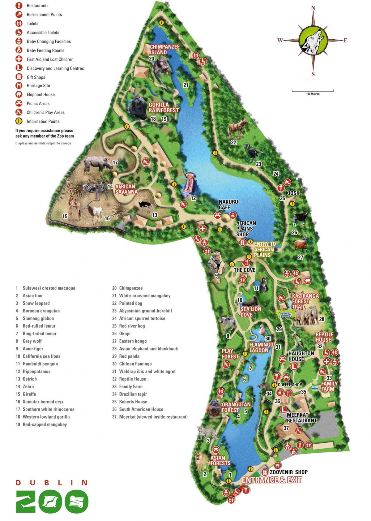 mapa Dablin zoo